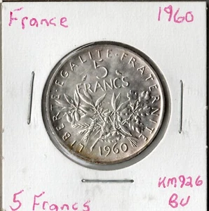 Coin France 5 Francs 1960 KM926, silver - Picture 1 of 2