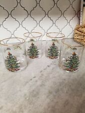 New ListingVntg. Spode England Set Of Ice Whiskey Glasses Tumblers Christmas Tree Gold Trim