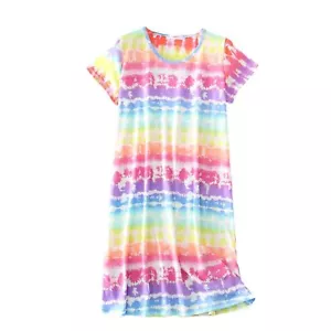 Women Short Sleeve Nightgown Cute Cartoon Summer Crew Neck Sleep Pajamas Dress - Picture 1 of 99