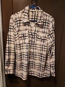 Notations Womens Long Sleeve Plaid Flowy Top Shirt Blouse Blue White Size 2x - Picture 1 of 5