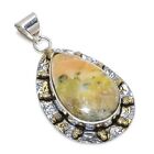 Natural Bumble Bee Jasper Stone 925 Sterling Silver Two Tone Pendant 2.32