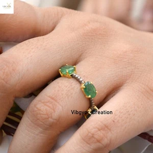 Pave Diamond Band Ring Emerald Gemstone Jewelry 925 Sterling Silver Unisex Gift - Picture 1 of 4