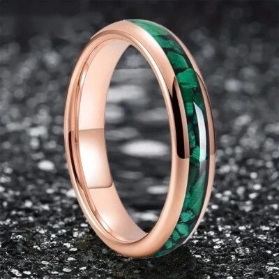 4MM Men Women Green Malachite Inlay Tungsten Carbide Ring Band Comfort fit Ring - Image 1 of 4