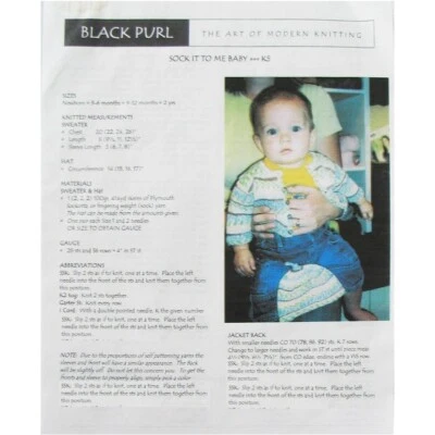 Black Purl Sock It To Me Baby 0 -2 Yrs Sweater & Hat Knitting Pattern Pamphlet - Image 1 of 2