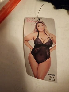 Seven 'til Midnight Black Teddy With Thong Back Women's Size 1X/2X - Picture 1 of 4