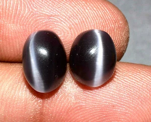 Pair Of 9.00 Ct Lab-Grown Black Cat's Eye Rarest Quartz Gems for Jewelry Use - Picture 1 of 3