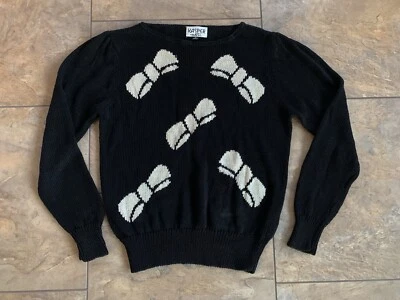 Suéter tejido de lino vintage Kasper ASL para mujer talla 4 negro blanco lazos vacaciones Foto 1 de 4