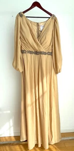 ABENDKLEID FESTKLEID HOCHZEIT NEU €299 CHIFFON ÄRMEL CHAMPAGNER GOLD BEIGE GR.48 - Bild 1 von 5