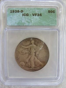 1938-D 50C ICG VF 35 Liberty Walking Half Dollar - Picture 1 of 2