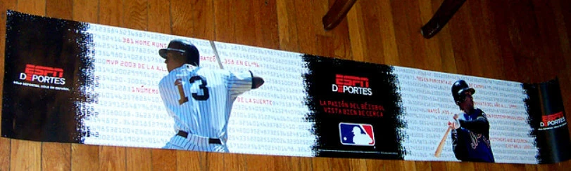 NY YANKEES ALEX RODRIGUEZ and CARLOS BELTRAN ESPN SUBWAY BANNER POSTER 70" - Image 1 of 1