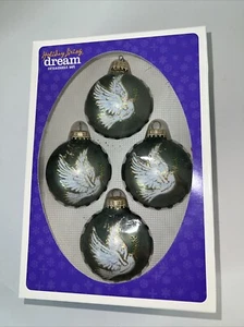 Krebs Holiday Living Green White Dove Gold Glass Christmas Ornaments Set of 4 - Picture 1 of 6