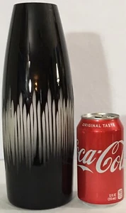VASO VINTAGE FINE BOHEMIEN CECO NERO TAGLIO AMETISTA INCISO VETRO CAMMEO TRASPARENTE 11” - Foto 1 di 12