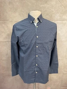 Penguin Shirt Mens Blue Dotted Dress Slim Fit Long Sleeve Button Down Size 15.5 - Picture 1 of 6