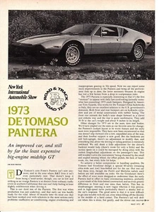 1973 DE TOMASO PANTERA 351/264 PS ~ ORIGINAL 3-SEITIGER STRASSENTEST / ARTIKEL / ANZEIGE - Bild 1 von 1