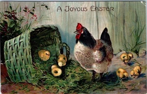 1909 Easter Postcard Chicks Egg A Joyous Easter Embossed Chicken Chicks Basket - Picture 1 of 2
