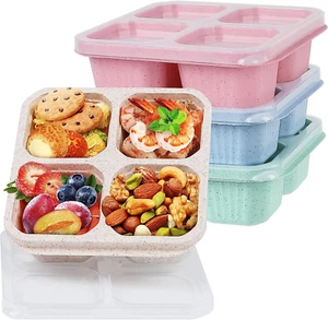4 Pack Bento Snack Containers Set, 4 Compartment Food Storage Containers Wheat S - Picture 1 of 7