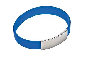 BRACCIALE IN SILICONE BLU con PIASTRINA ACCIAIO personalizzato con INCISIONE - Foto 1 di 1