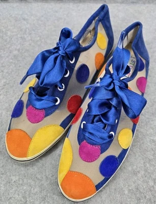 De Colección Stuart Weitzman Colorido Lunares Gamuza Malla Usable Arte Tenis Zapatos 8N Foto 1 de 4