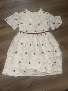 Janie and Jack Size 6 Dress Full Lace Embroidered White Red Roses Floral Lined - Picture 1 of 11