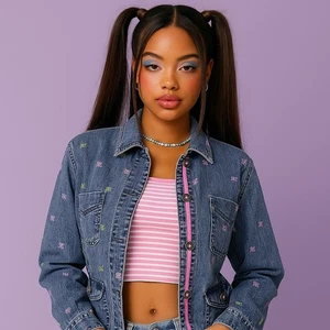 Giacca denim rosa verde ricamata farfalla Y2K Alfred Dunner taglia 10 Petite - Foto 1 di 9