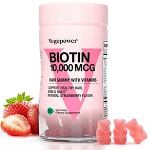 Biotin Gummies for Hair Growth 10000mcg - Vegan Biotin Vitamins Supports Heal... - Picture 1 of 8