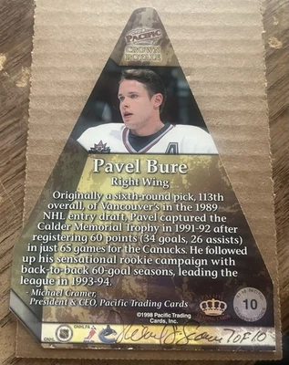 Michael Cramer 97-98 Pacific Crown Royale Cramer Choice Autograph 7/10 W/ Bure - Image 1 of 2