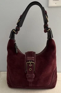 Vntg Coach Hampton Suede Burgundy Buckle Hobo Bag 7472 - Picture 1 of 11