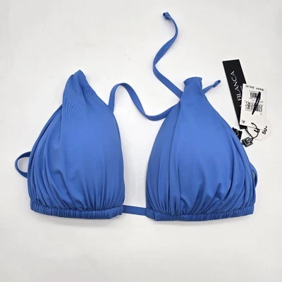 Top de bikini La Blanca para nadar para mujer 14 azul triángulo halter lazo trasero UPF 50+ DEFECTO  Foto 1 de 4