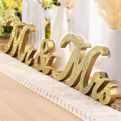 Mr and Mrs Sign Vintage Style Wooden Glitter Mr and Mrs Letters Sign Wedding Swe - Image 1 of 4