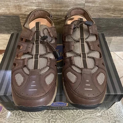 Sandalias de pescador Dr Comfort para hombre 13 anchas 2E de malla de cuero marrón confort activo Foto 1 de 4
