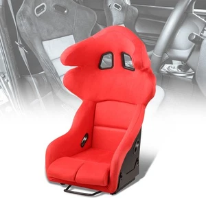 1-Piece Universal Microfiber Suede Fixed Position Racing Bucket Seat L/R Red - Picture 1 of 8