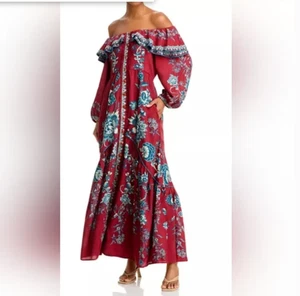 Farm Rio neu mit Etikett rot Tropical Landing schulterfreies Maxikleid Größe XS - Bild 1 von 10