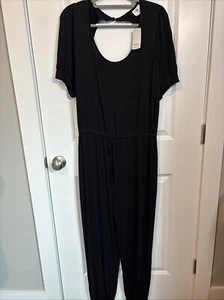 Suzanne Betro Jumpsuit NWT Plus Size 1X Black Puff Sleeve Scoop Neck Comfort - Picture 1 of 7