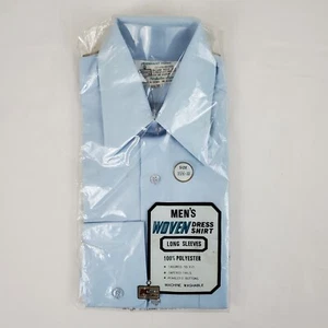 Vintage K-Mart Men's Dress Shirt 15.5/33 Long Sleeve Blue Polyester, NOS Korea - Picture 1 of 7