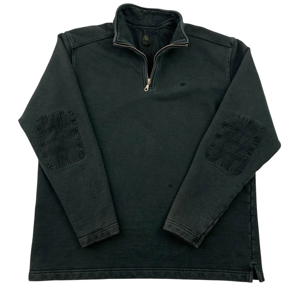 Aigle 重量级 1/4 拉链运动衫套衫 XL 码褪色黑色肘贴 — 第 1/4 张图片
