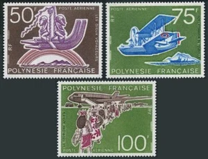 Fr Polynesia C112-C114,hinged.Mi 192-194. Tahitian Aviation,50,1975.Hydroplane, - Picture 1 of 1