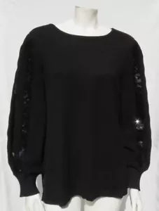 $129 CHICO’S L 2 12 14 Black Sequin Cable Knit Bishop Sleeves Sweater Pullover - Picture 1 of 7