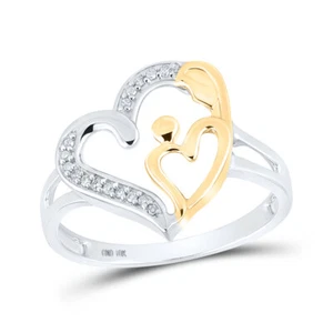 10K Two-tone Gold Womens Round Diamond Heart Ring 1/20 Cttw - Picture 1 of 2