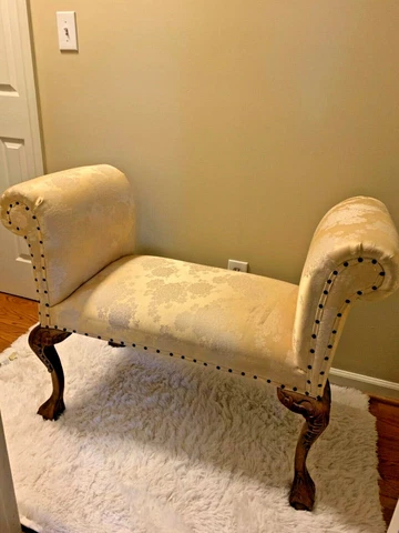 Antique Fainting Chair Boudoir Claw Foot Chaise Sofa Floral Yellow Pattern 32/44 Cover