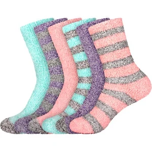 Chirpy Socks - Women's Soft Fuzzy Warm Cozy Striped Fuzzy Socks - Picture 1 of 34