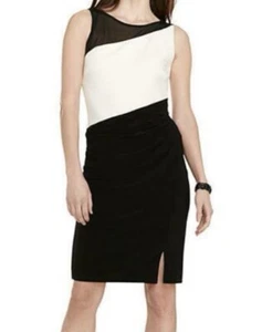 Lauren by Ralph Lauren ~ transparentes Etui-Kleid mit Netzpasse Damengröße 6 134 $ neu mit Etikett - Bild 1 von 12