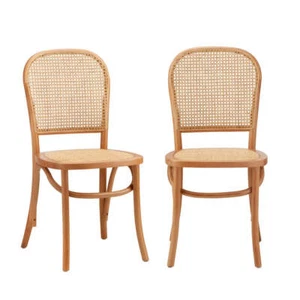 Oikiture Dining Chairs Wooden Chairs Rattan Seat Beige - Picture 1 of 9