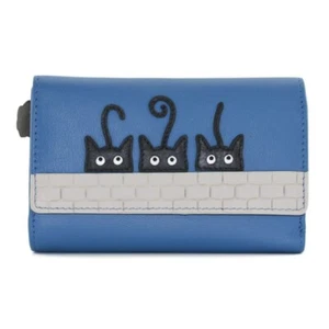 Mala Leather Peek a Boo Cats Large Tri Fold Purse - Blue - BNWT