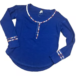 We The Free Free People blau Thermo Regenbogen Trim Langarm Henley Top Medium - Bild 1 von 14