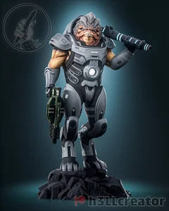 Grunt Figura Stampata in 3D, Statua Guerriero Clone Krogan Mass Effect, Non Dipinta - Foto 1 di 6