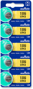 Murata LR43 (186) 1.5V Alkaline Button Cell Battery (5 Pack)-Replaces Sony LR43