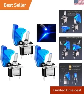 Racing Car Toggle Switch - Heavy Duty 12V/20A with Blue LED & Cover (3 Pack) - Picture 1 of 9