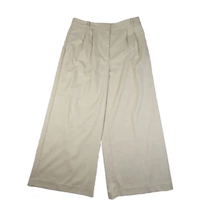 NWT Wide Leg Linen Look Trousers Plus Size 16P Khaki White Beach Coastal Modern - Picture 1 of 11
