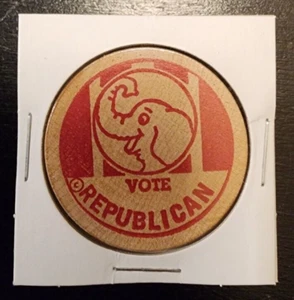 Vintage VOTE REPUBLICAN "CLARK FOR SHERIFF" Wooden Nickel ~ Free Shipping - Picture 1 of 2