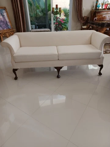 Vintage Antique Chippendale Wood Upholstered Sofa Couch White Cover